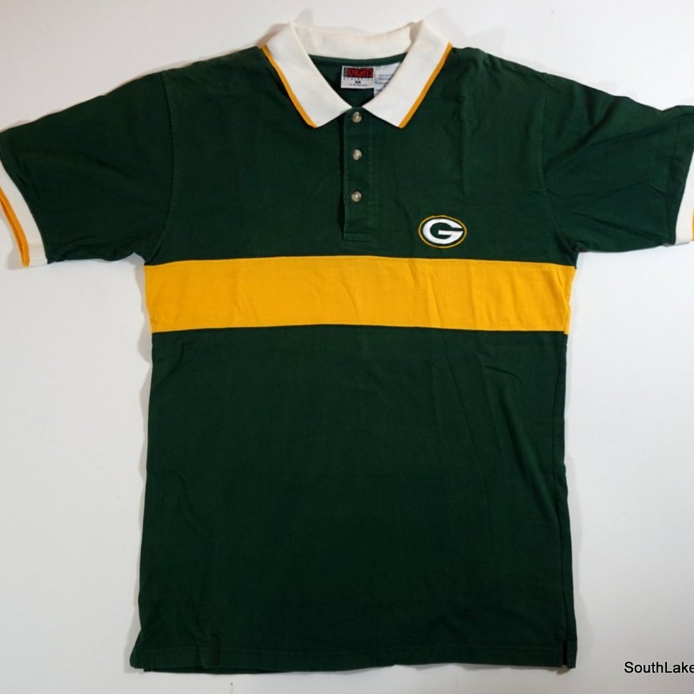 Vintage 90s Green Bay Packers Iron Knights Polo Shirt Embroidered Stripe Medium